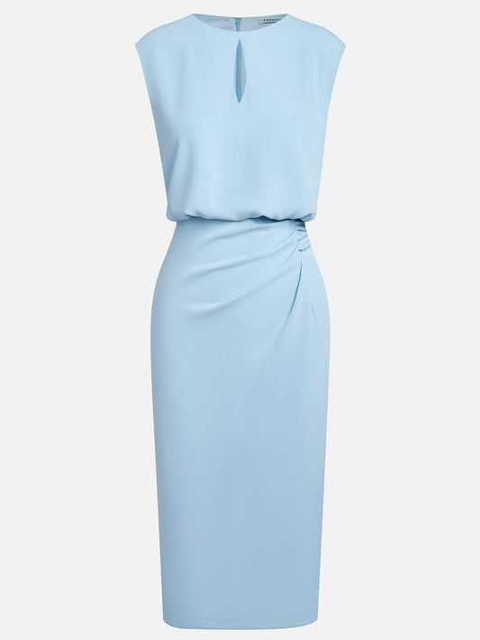 Vestido Midi Elvira en Azul Cielo con Drapeado Lateral