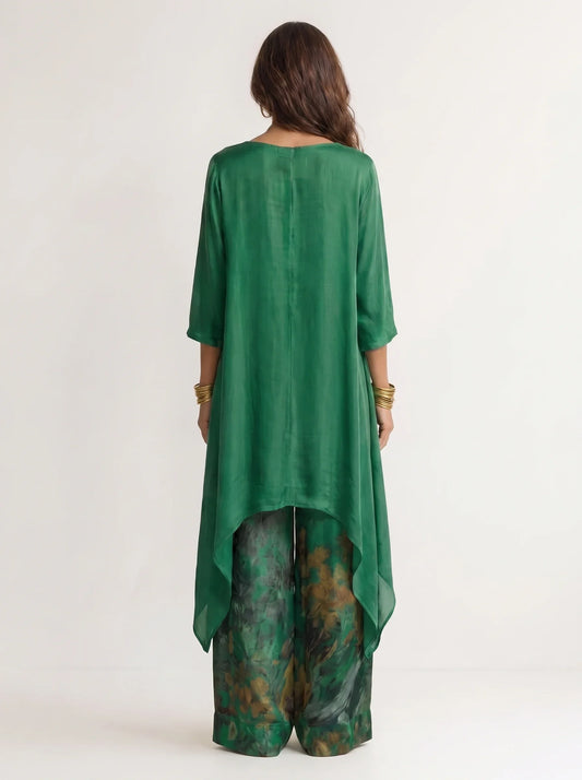 Cariola | Conjunto de dos piezas de algodón y seda con túnica asimétrica