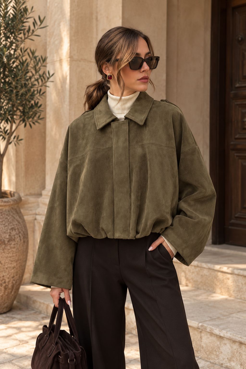 Chaqueta Siena - Chaqueta oversize de estilo urbano en tono verde oliva
