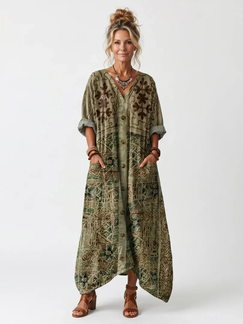 Aleta | Vestido midi oversize con botones en la parte delantera y bolsillos