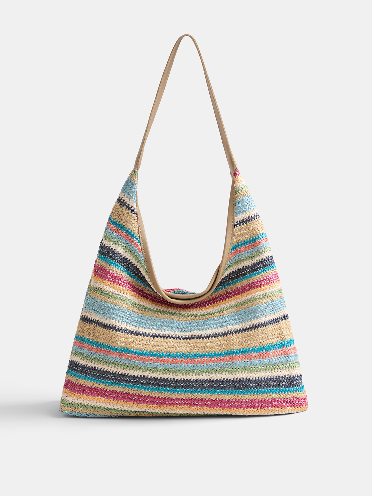 Bolso tote de hombro de rafia a rayas