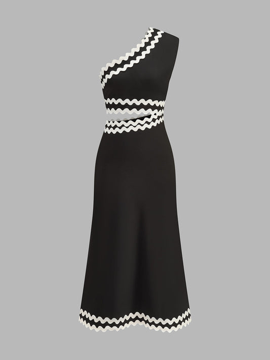 Vestido Midi Asimétrico con Abertura y Acabado Ondulado