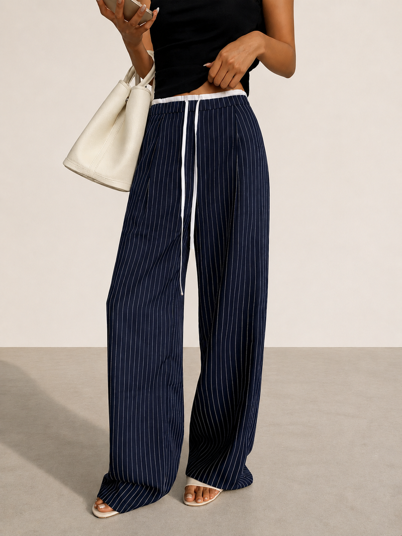 Pantalón de raya diplomática con cintura en contraste y cordón