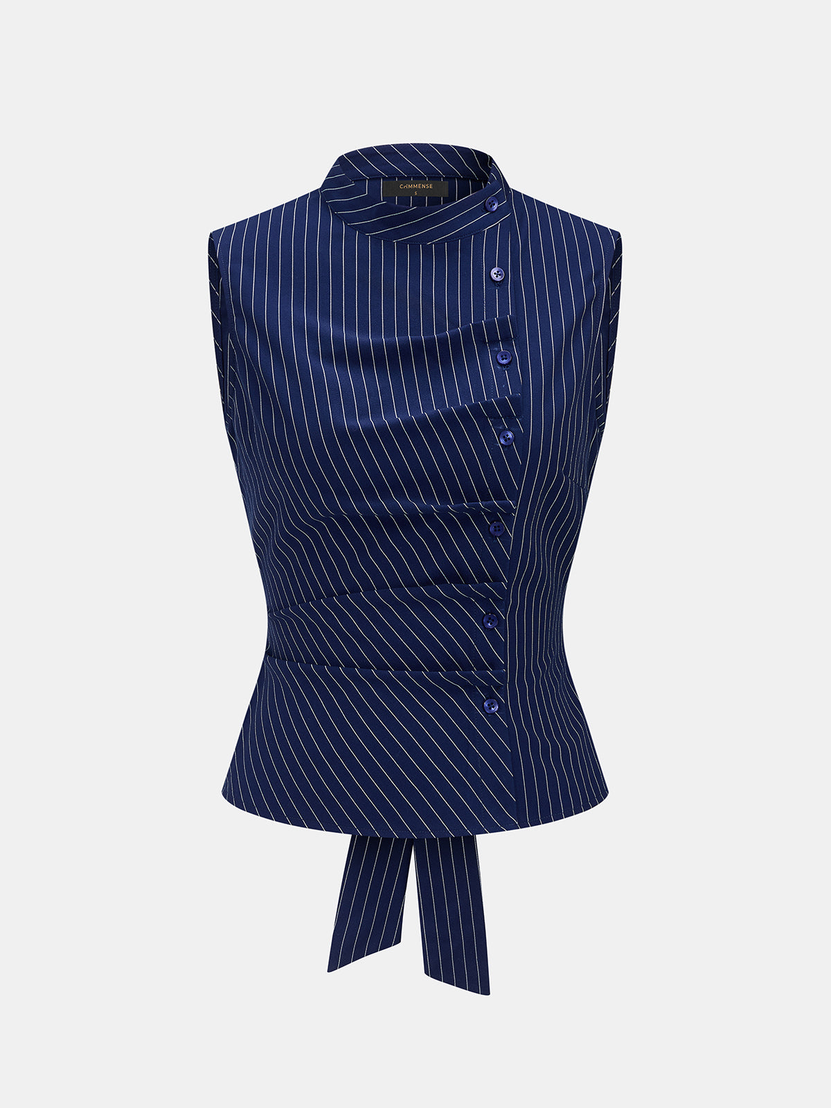 Blusa Sin Mangas a Rayas con Cuello Alto y Lazo en la Espalda