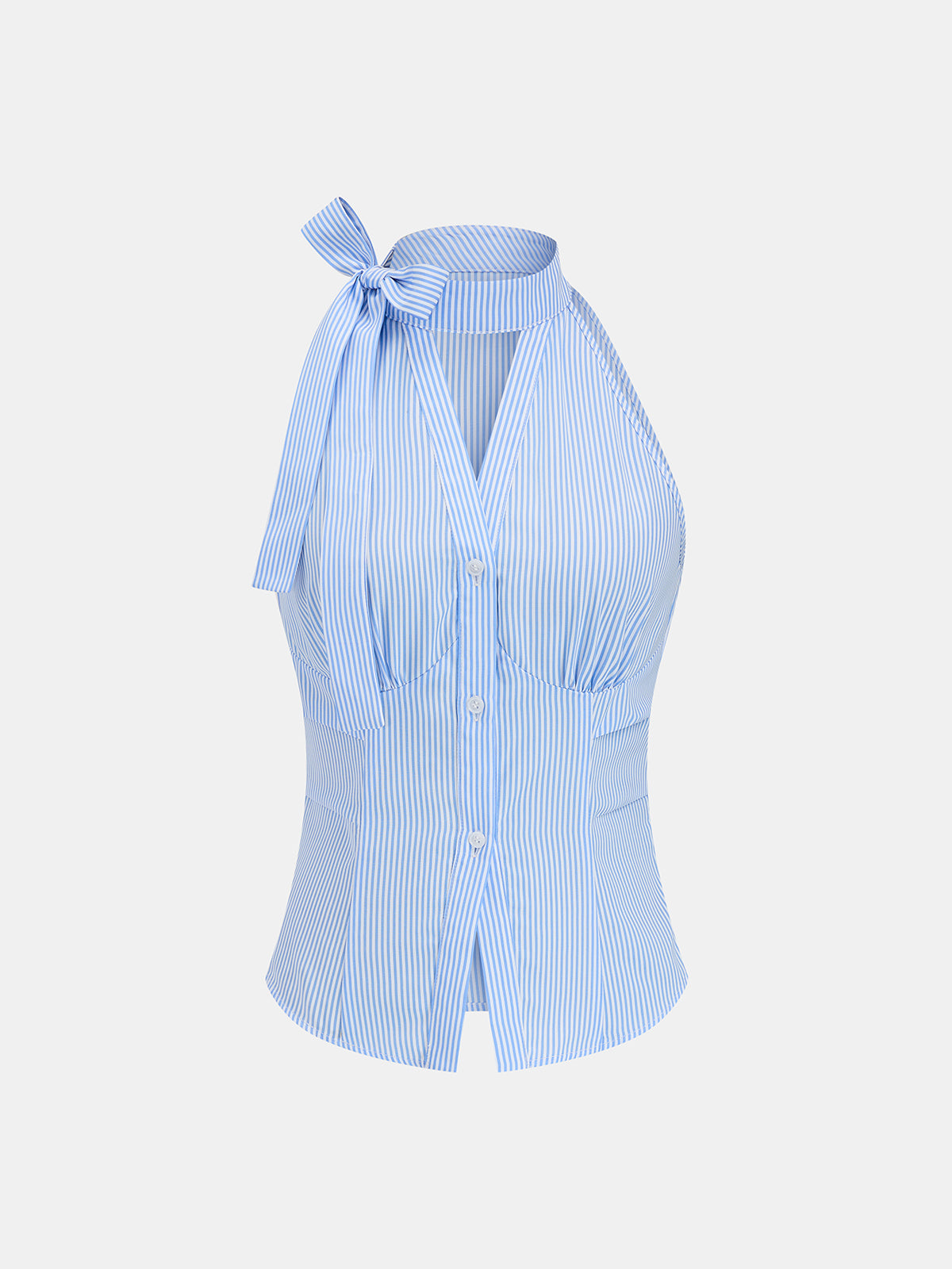 Blusa sin mangas a rayas con cuello halter y lazo
