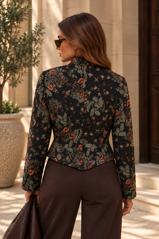 Chaqueta Floral de Cuello Alto Celia Valenti – Estilo Vintage