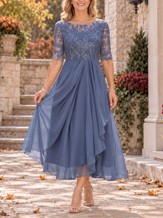 Avi | Vestido midi drapeado con cuerpo de encaje