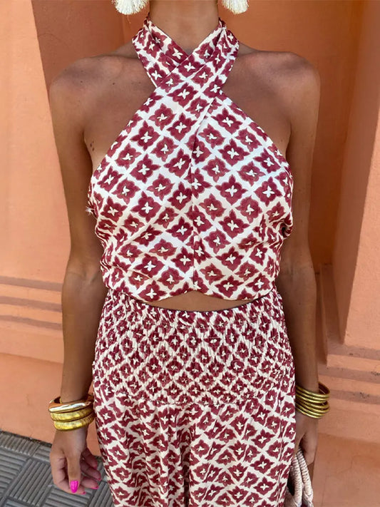 Conjunto Iglesias con Escote Halter y Estampado Geométrico