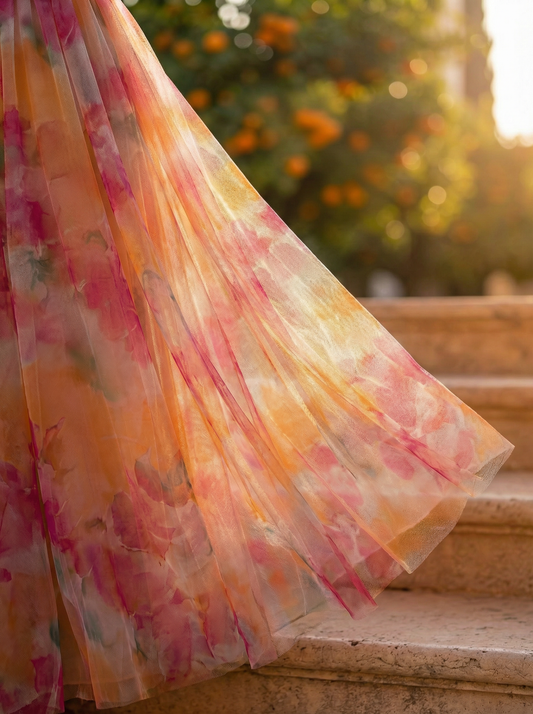 Vestido Largo Marbella en Seda con Estampado Floral Acuarela